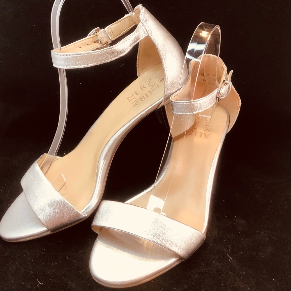 Naturalizer Silver Open-Toe Ankle Strap Heels